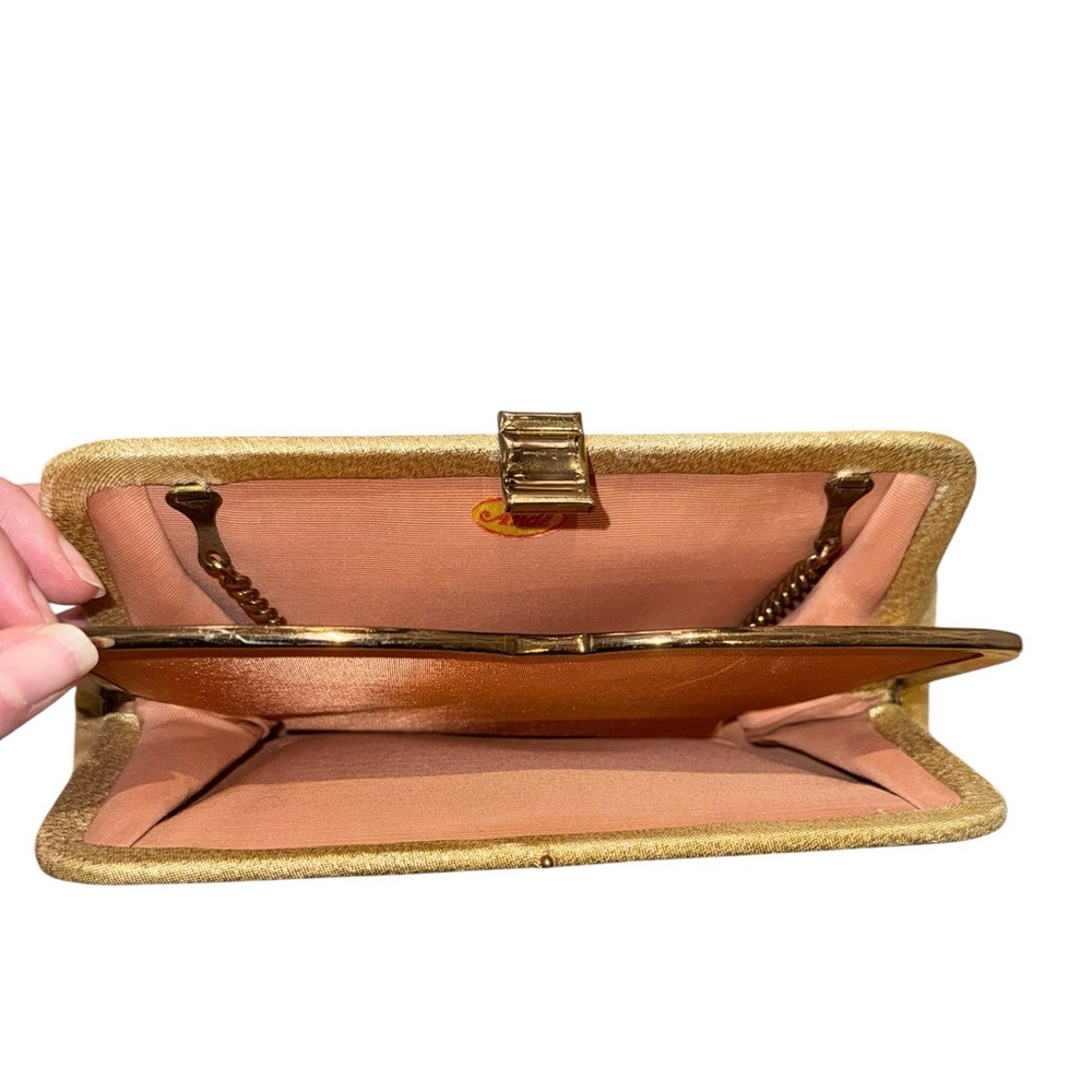 Vintage Andé Gold Lamé Evening Clutch Purse 1950s Kiss Lock Chain Bag - Picture 7 of 8